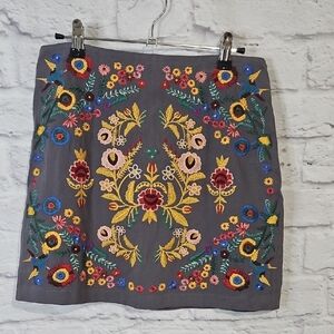 Umgee Gray Mini Skirt with Colorful Embroidery